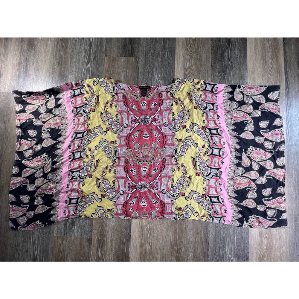 Ashley Stewart Kaftan Top Women 18/20 Multi-Color Silk Paisley Kimono Sleeve